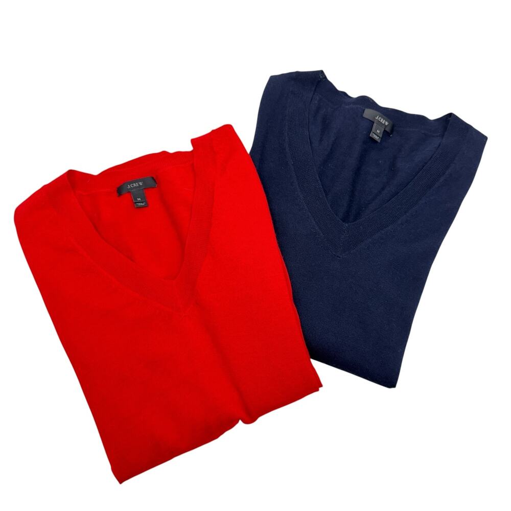 2 J. Crew Tippi Merino Wool V-Neck Sweaters